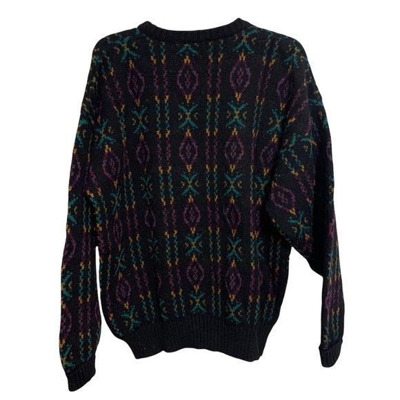 SWEATER MARKET Denmark Vintage Mens Fair Isle Sweater Crew Neck Dark Gray Wool L - Picture 2 of 4